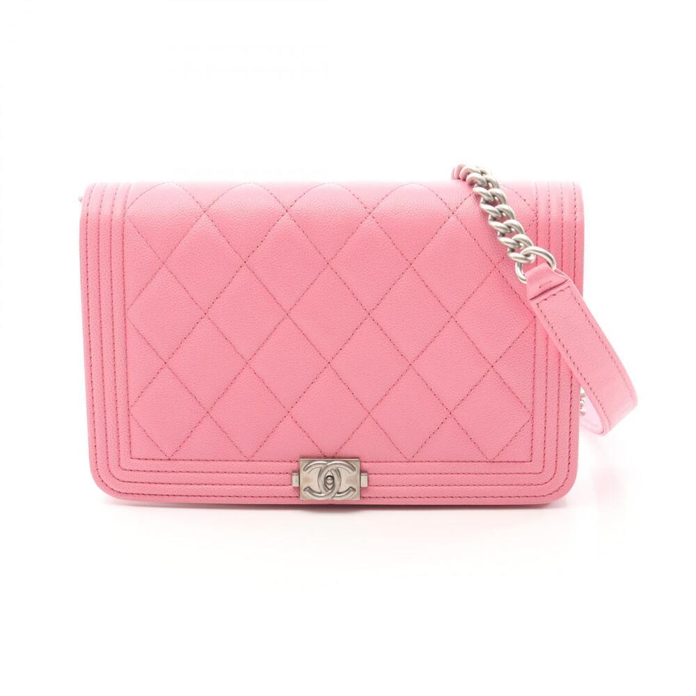 Chanel Boy Matelasse Shoulder Bag Leather Grained Calfskin Pink